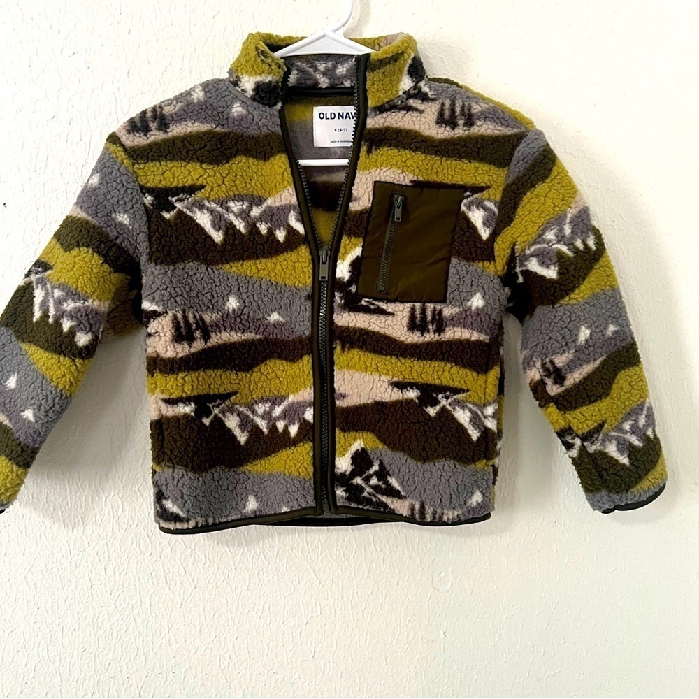 Old Navy Boys Small (6-7) Cozy Sherpa Fleece Zip Up Jacket Smoky Mountain Cozy
